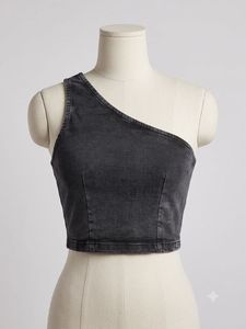 One Shoulder Denim Crop Top