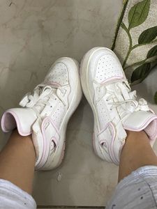 Stylish White &amp; Pink High-Top Sneakers