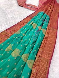 Elegant Teal &amp; Red Banarasi Silk Saree