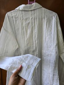 Chic Textured White Oversized Shirt