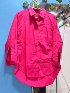 Vibrant Pink Collared Button-Up Shirt