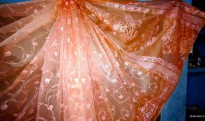 Peach Floral Organza Saree