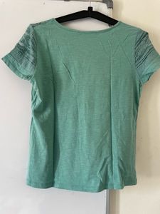 Buy1Get same white   Mint Green Lace Detail T-Shir