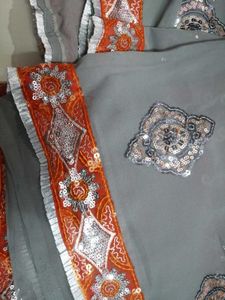 Elegant Grey Embellished Saree