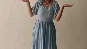 Chic Blue Smocked Midi Dress