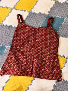 Red Printed Sleeveless Top