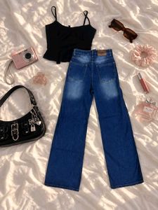 Wide Leg Blue Denim Jeans