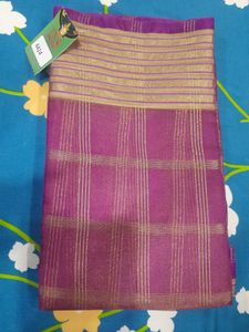 Purple & Gold Striped Saree