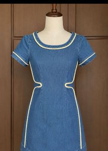 Denim Dress with Piping Detail
