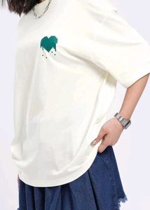White Oversized T-Shirt with Heart Graphic