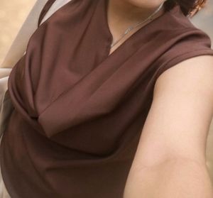 cowl neck brown top