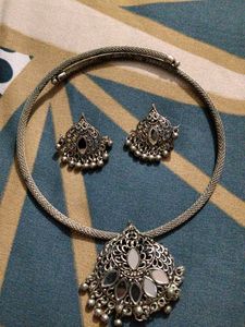 Oxidised Silver Necklace & Earring Set