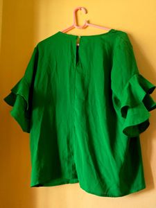 Vibrant Green Ruffle Sleeve Top