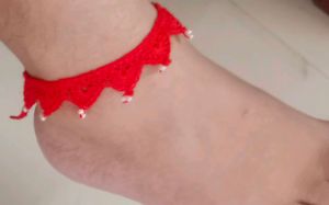 Red Crochet Anklet with Beads
