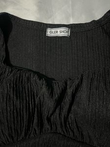 Black Puff Sleeve Wrap Crop Top