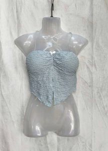 25245. Cute Blue Textured Crop Top