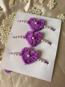 Crochet Heart Pearl Rakhi Set of 3