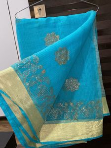 Stunning Blue Saree with Gold Border