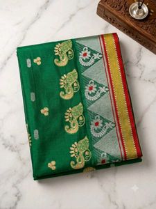 Elegant Emerald Green Silk Saree