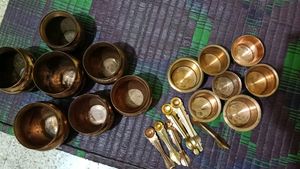 Vintage Copper Kalash Pots/Glass/Spoon Set