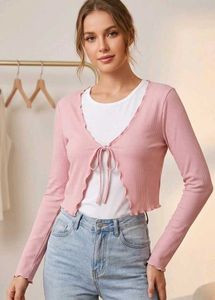 Cute Pink Tie-Front Cardigan