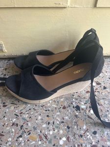 Black Suede Espadrille Wedge Sandals