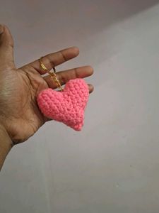 Cute Pink Crochet Heart Keychain
