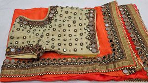 Orange Saree with Mirror Work Border