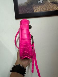 Hot Pink Croc Embossed Shoulder Bag