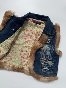 Y2K Denim Fur Trimmed Vest