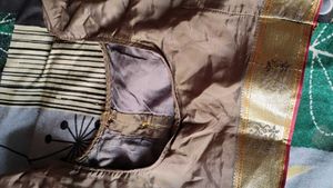 Elegant Silk Blouse with Golden Border