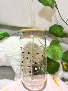 Customize coffee lover Glass Tumbler with bamboo l