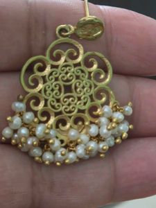 Freshwater pearl chandbalis with 22kt gold coating