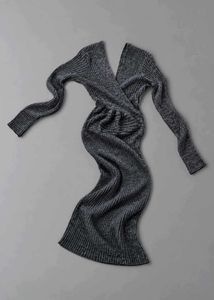 CHARCOAL GREY RIBBED CROSSOVER BODYCON MAXI DRESS