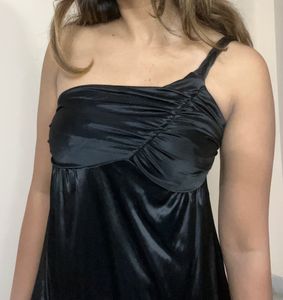 Black One Shoulder Braided Dress