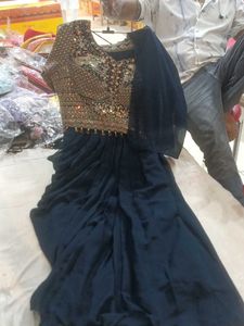 Embellished Navy Blue Lehenga Choli saree style