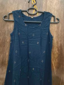 Dark Blue Embroidered Sleeveless Kurta