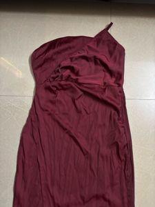Burgandy Satin One Shoulder Dress