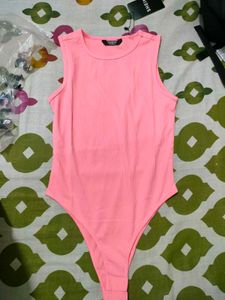 Shein Pink Ribbed Tank Bodysuit