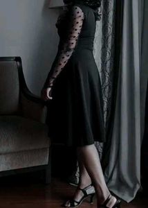 Chic Black Sheer Sleeve Dress