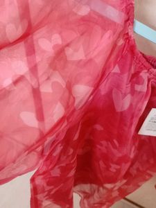 Chic Pink Heart Print Sheer Top