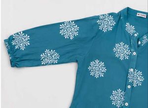 Teal Printed A-line Kurta