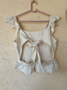 Cream Ruffled Crop Top