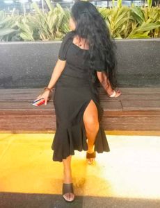 Chic Black Puff Sleeve Midi Dress