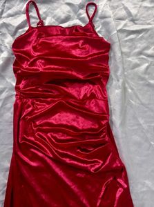 Red  Velvet Cowl Neck Dress