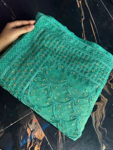 Stunning Teal Saree with Embellishments