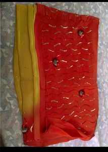 Red & Yellow Embellished Saree