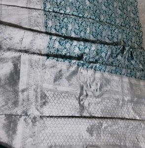 Beautiful Teal Saree with Silver Weave