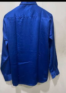 Royal Blue Satin Button-Down Shirt