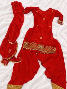 Vibrant Red Embellished Kurta Set